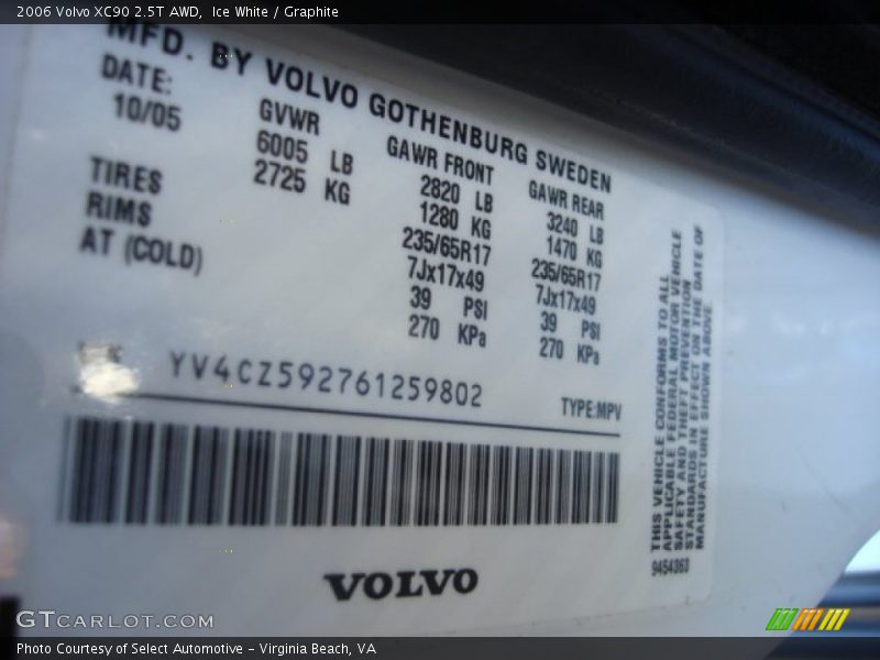 Ice White / Graphite 2006 Volvo XC90 2.5T AWD