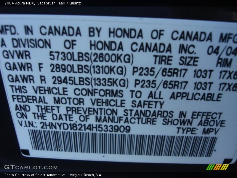 Sagebrush Pearl / Quartz 2004 Acura MDX