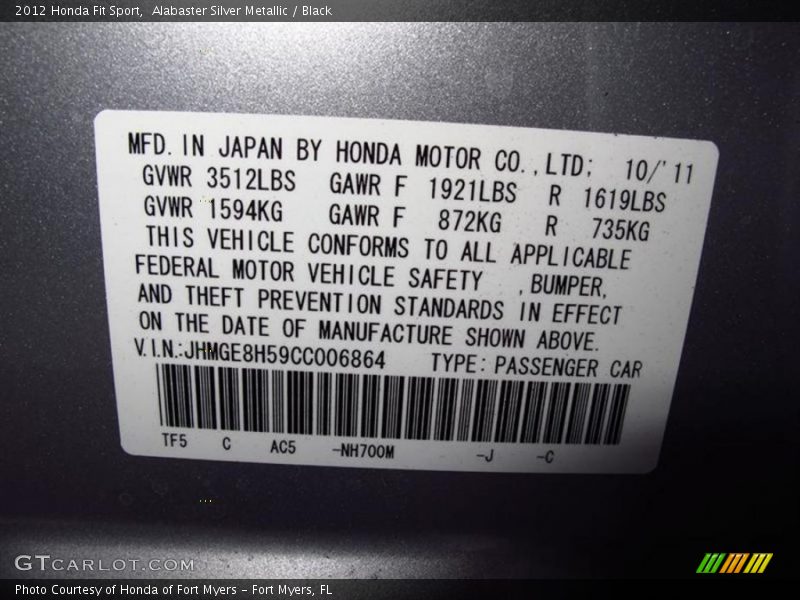 Alabaster Silver Metallic / Black 2012 Honda Fit Sport