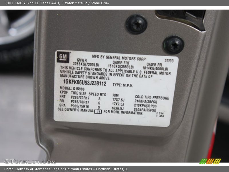 Pewter Metallic / Stone Gray 2003 GMC Yukon XL Denali AWD