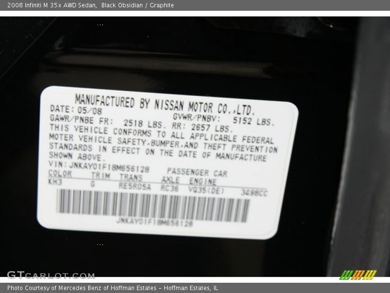 Black Obsidian / Graphite 2008 Infiniti M 35x AWD Sedan