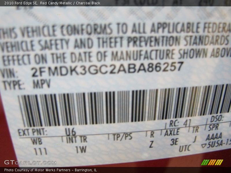 Red Candy Metallic / Charcoal Black 2010 Ford Edge SE
