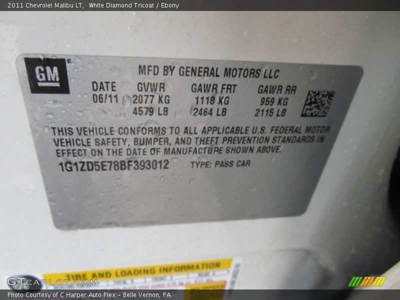 White Diamond Tricoat / Ebony 2011 Chevrolet Malibu LT