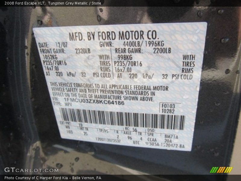 Tungsten Grey Metallic / Stone 2008 Ford Escape XLT