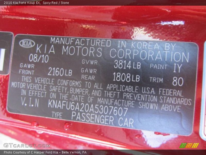 2010 Forte Koup EX Spicy Red Color Code IY