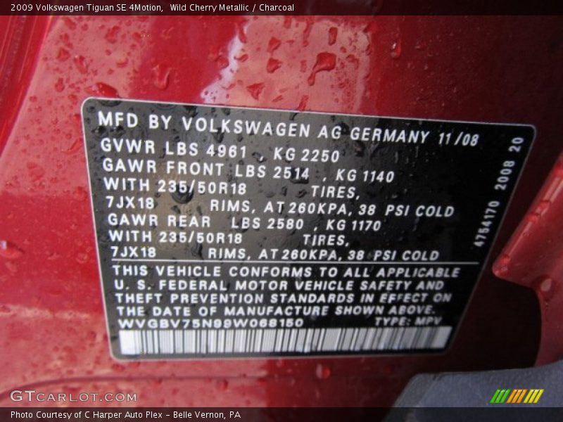 Wild Cherry Metallic / Charcoal 2009 Volkswagen Tiguan SE 4Motion