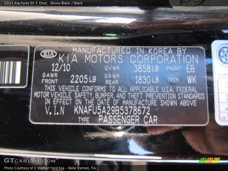 Ebony Black / Black 2011 Kia Forte EX 5 Door