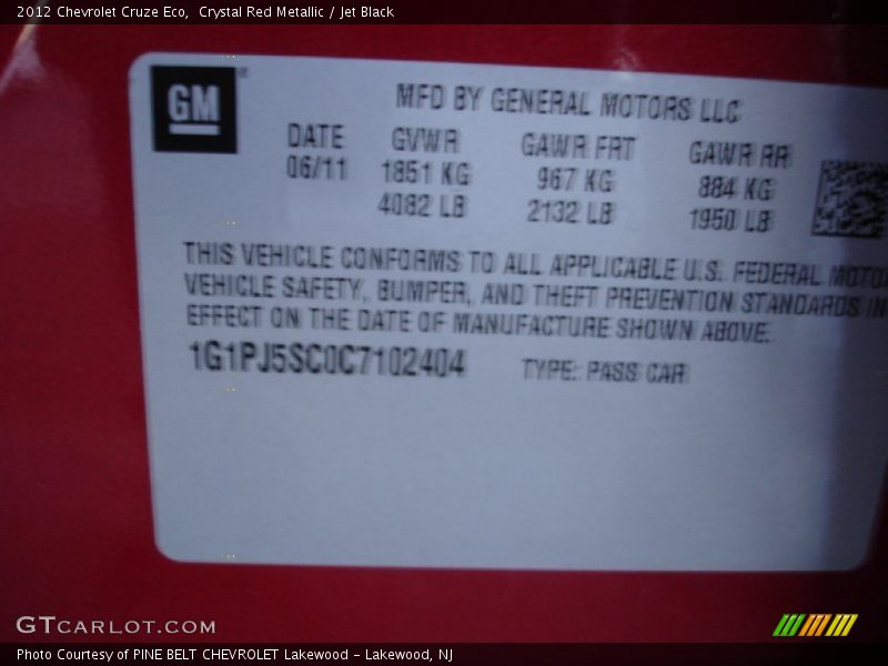 Crystal Red Metallic / Jet Black 2012 Chevrolet Cruze Eco