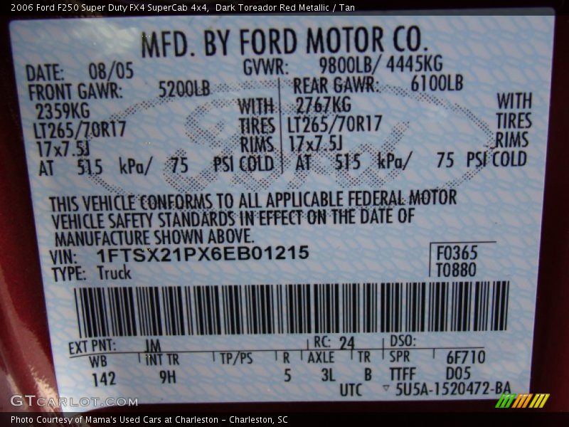 2006 F250 Super Duty FX4 SuperCab 4x4 Dark Toreador Red Metallic Color Code JM