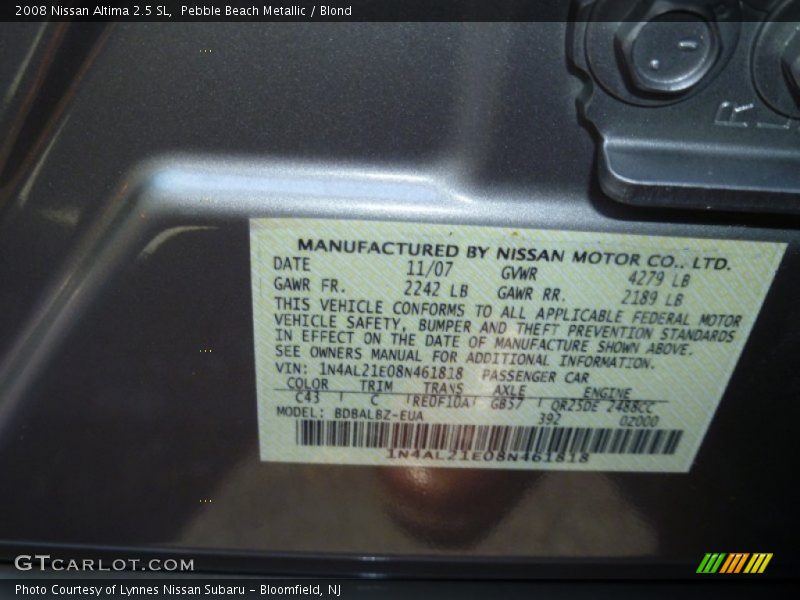 Pebble Beach Metallic / Blond 2008 Nissan Altima 2.5 SL