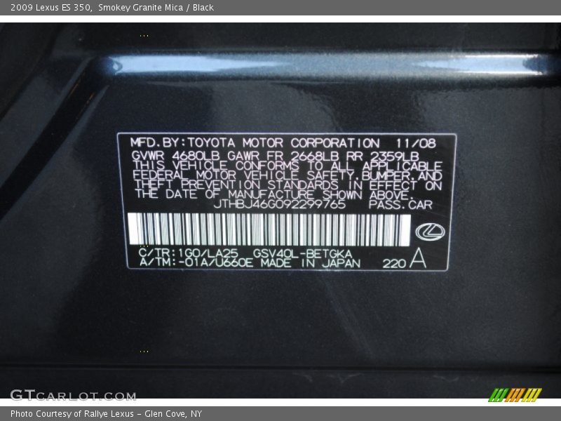 Smokey Granite Mica / Black 2009 Lexus ES 350