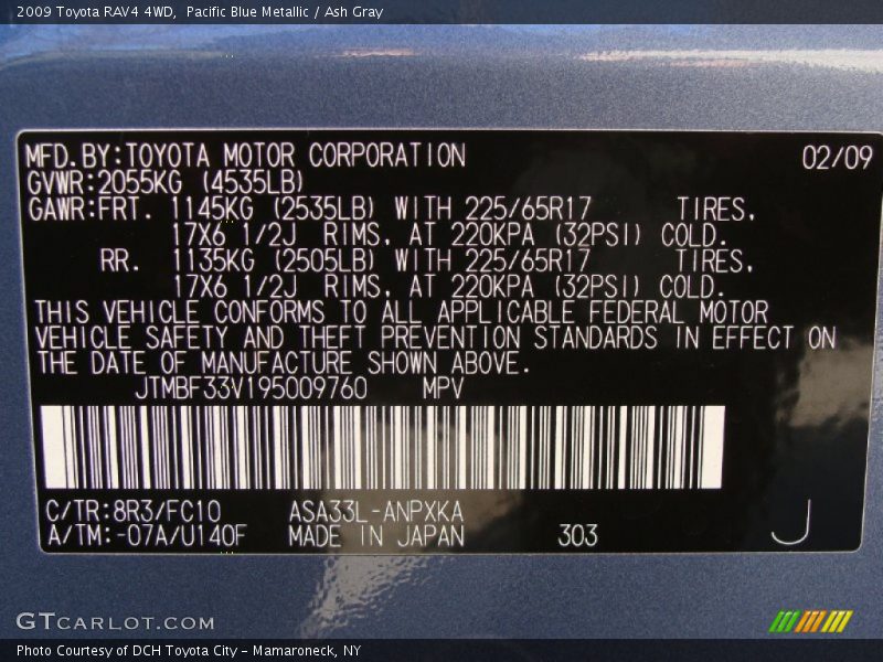 2009 RAV4 4WD Pacific Blue Metallic Color Code 8R3