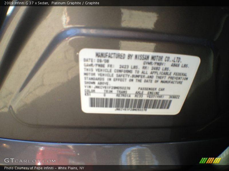 Platinum Graphite / Graphite 2009 Infiniti G 37 x Sedan