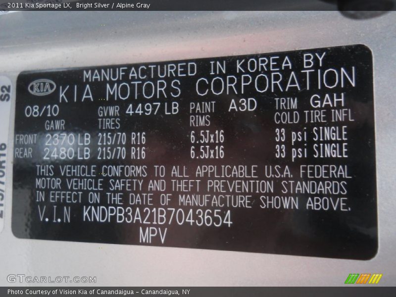 Bright Silver / Alpine Gray 2011 Kia Sportage LX