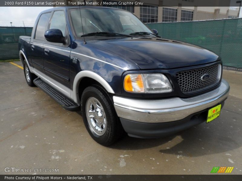 True Blue Metallic / Medium Graphite Grey 2003 Ford F150 Lariat SuperCrew