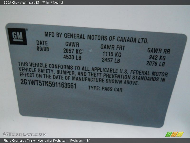 White / Neutral 2009 Chevrolet Impala LT
