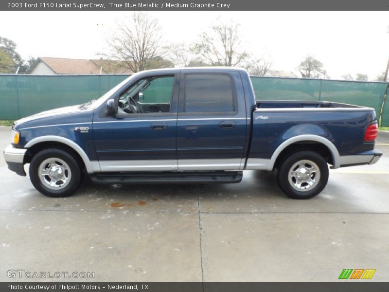 True Blue Metallic / Medium Graphite Grey 2003 Ford F150 Lariat SuperCrew