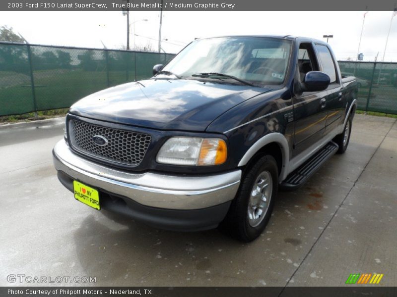 True Blue Metallic / Medium Graphite Grey 2003 Ford F150 Lariat SuperCrew