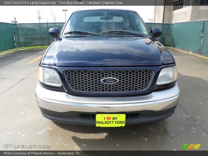 True Blue Metallic / Medium Graphite Grey 2003 Ford F150 Lariat SuperCrew