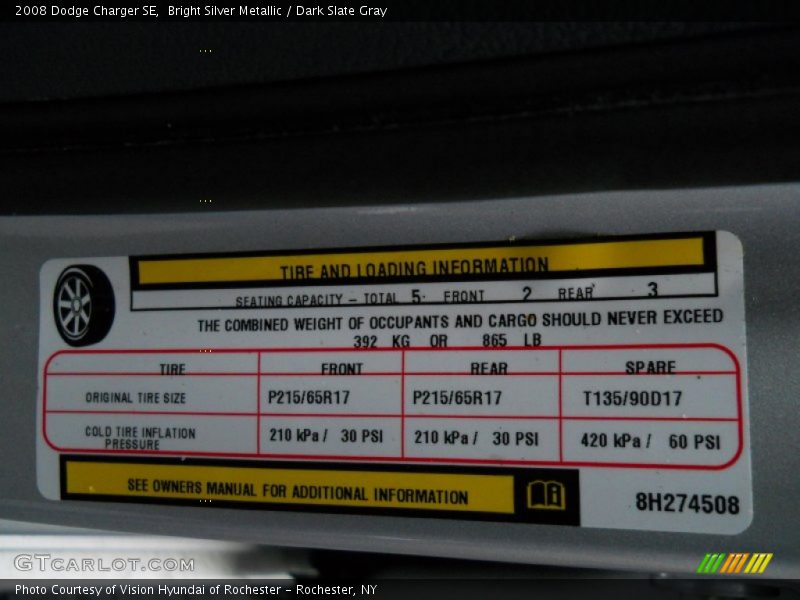 Bright Silver Metallic / Dark Slate Gray 2008 Dodge Charger SE