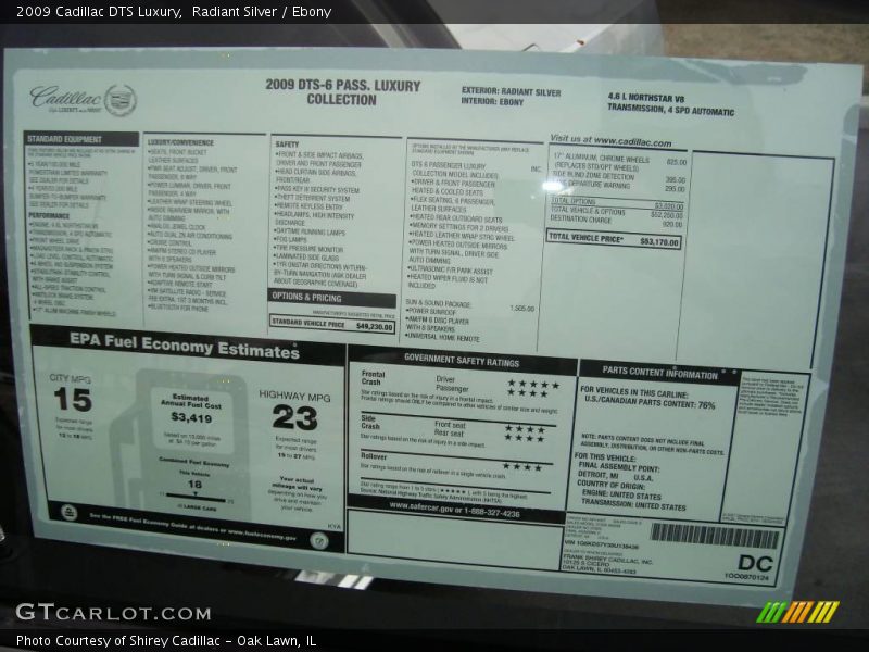 Radiant Silver / Ebony 2009 Cadillac DTS Luxury