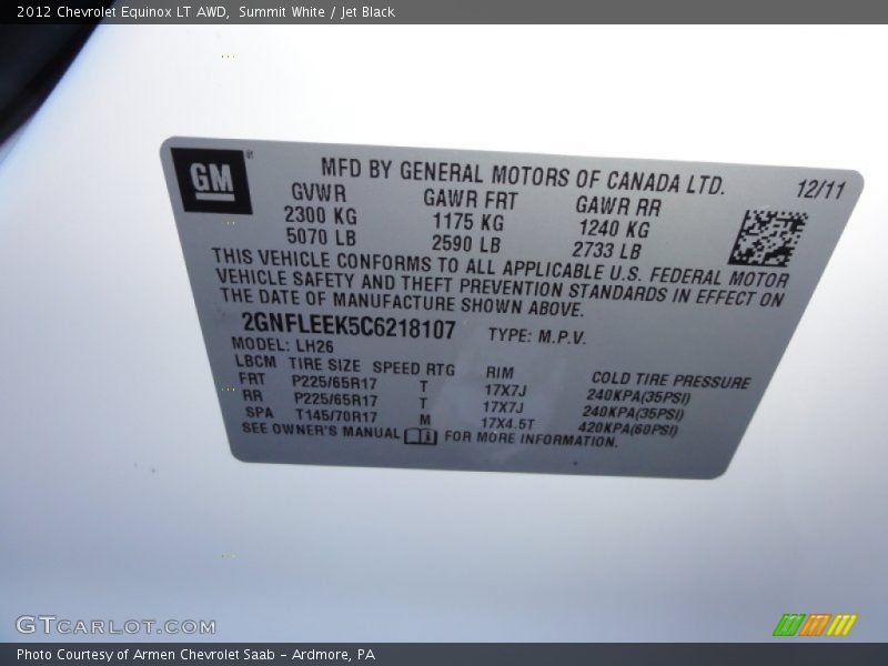 Summit White / Jet Black 2012 Chevrolet Equinox LT AWD
