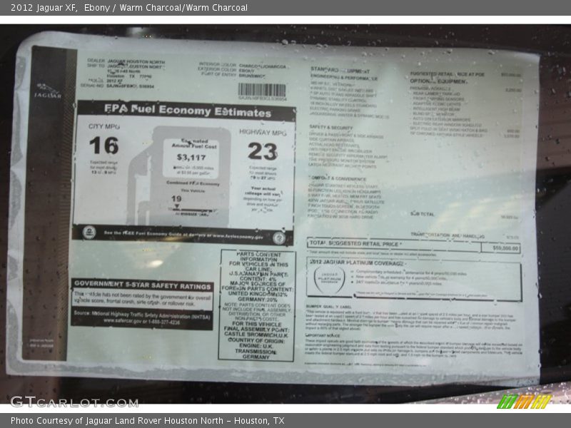  2012 XF  Window Sticker