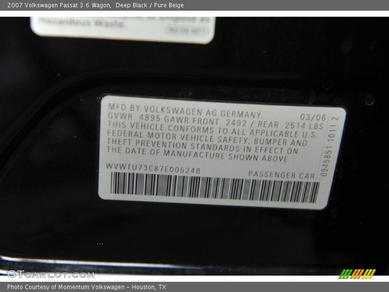 Deep Black / Pure Beige 2007 Volkswagen Passat 3.6 Wagon