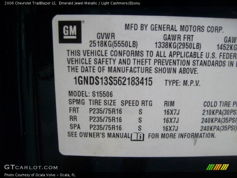 Emerald Jewel Metallic / Light Cashmere/Ebony 2006 Chevrolet TrailBlazer LS