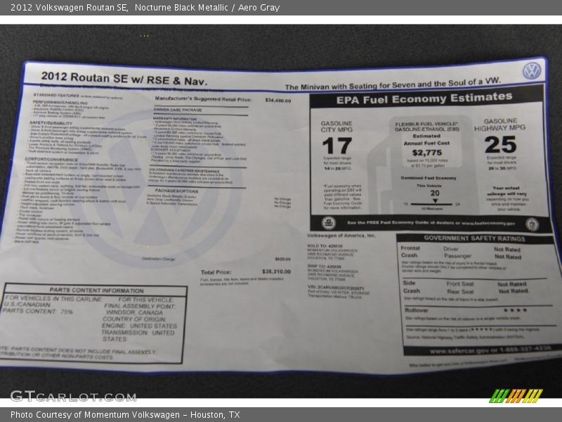 Nocturne Black Metallic / Aero Gray 2012 Volkswagen Routan SE