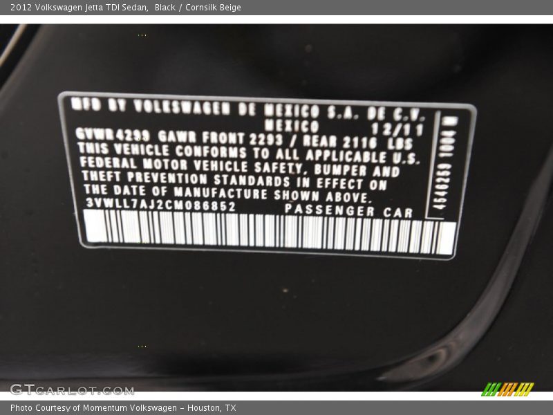 Black / Cornsilk Beige 2012 Volkswagen Jetta TDI Sedan