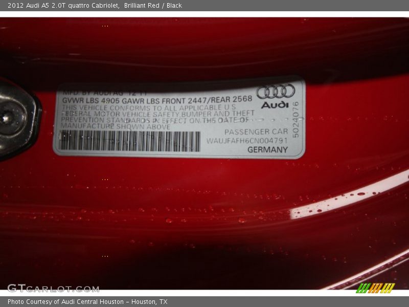 Brilliant Red / Black 2012 Audi A5 2.0T quattro Cabriolet