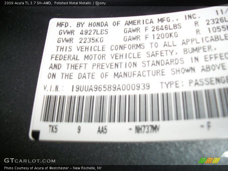 Polished Metal Metallic / Ebony 2009 Acura TL 3.7 SH-AWD