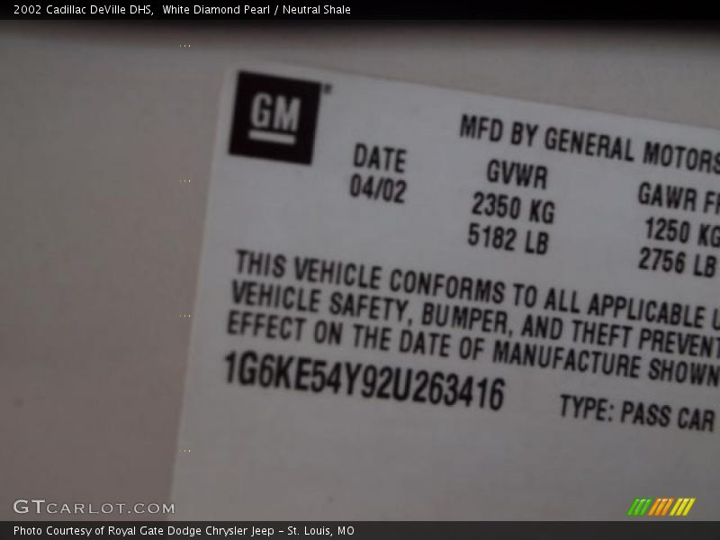 White Diamond Pearl / Neutral Shale 2002 Cadillac DeVille DHS