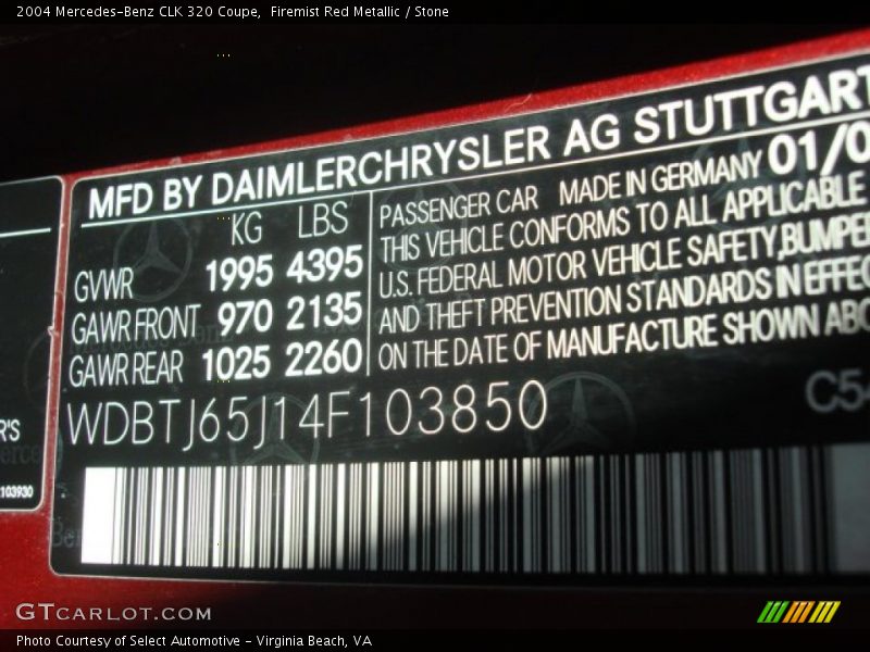 Firemist Red Metallic / Stone 2004 Mercedes-Benz CLK 320 Coupe