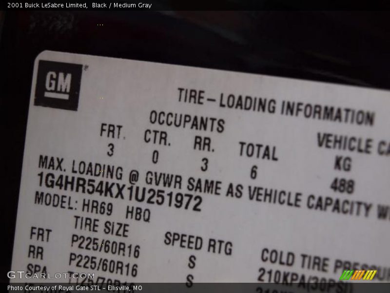 Black / Medium Gray 2001 Buick LeSabre Limited