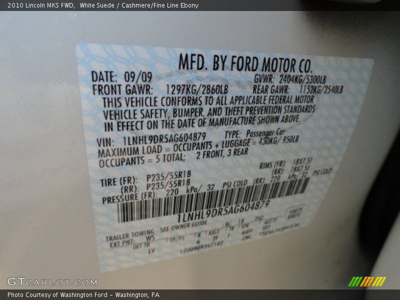 White Suede / Cashmere/Fine Line Ebony 2010 Lincoln MKS FWD