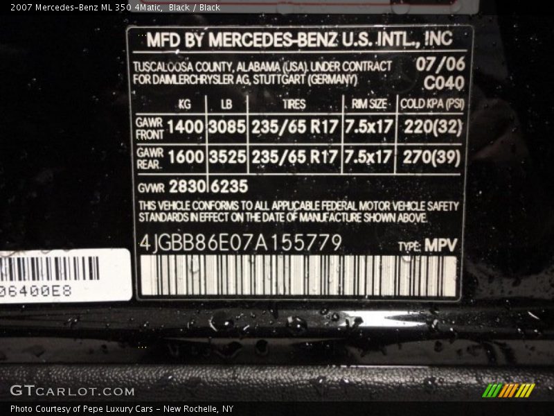Black / Black 2007 Mercedes-Benz ML 350 4Matic