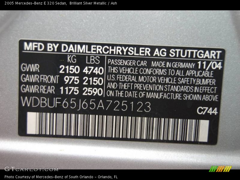 Brilliant Silver Metallic / Ash 2005 Mercedes-Benz E 320 Sedan