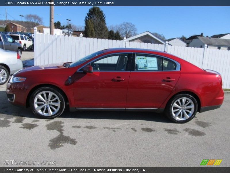 Sangria Red Metallic / Light Camel 2009 Lincoln MKS AWD Sedan