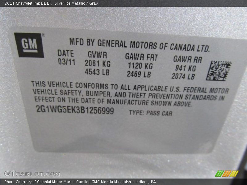 Silver Ice Metallic / Gray 2011 Chevrolet Impala LT