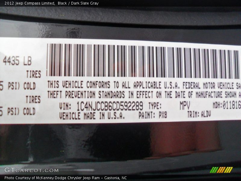 Black / Dark Slate Gray 2012 Jeep Compass Limited
