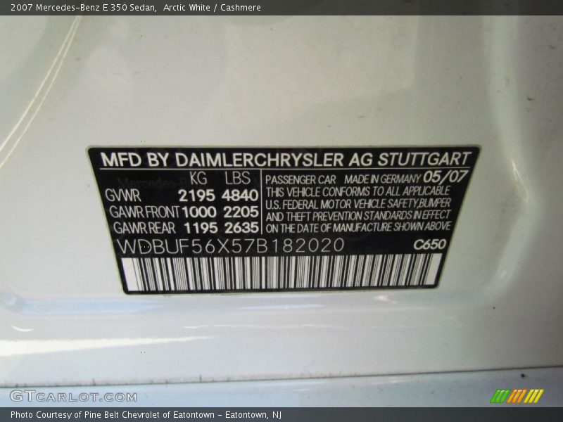 Arctic White / Cashmere 2007 Mercedes-Benz E 350 Sedan