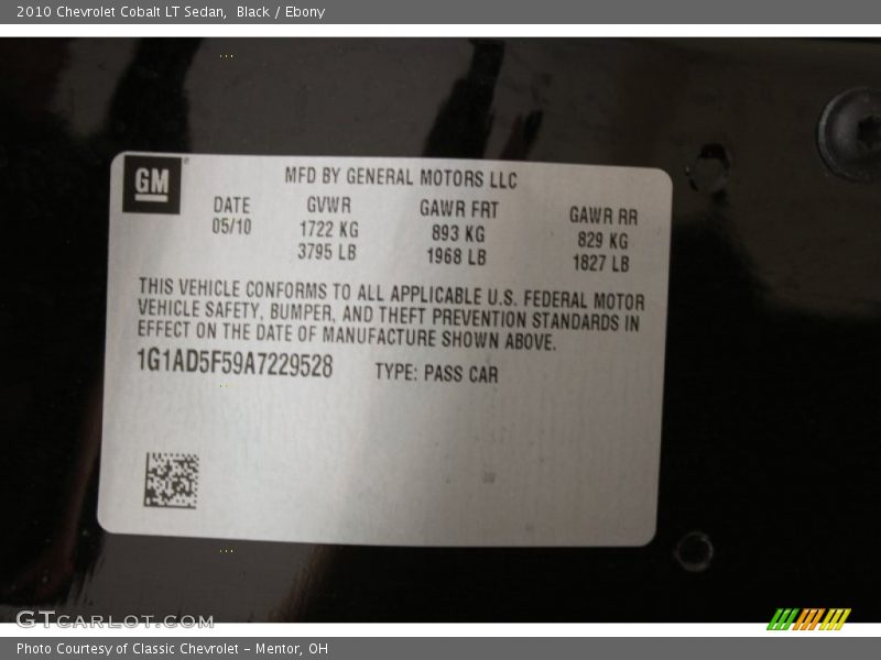 Black / Ebony 2010 Chevrolet Cobalt LT Sedan