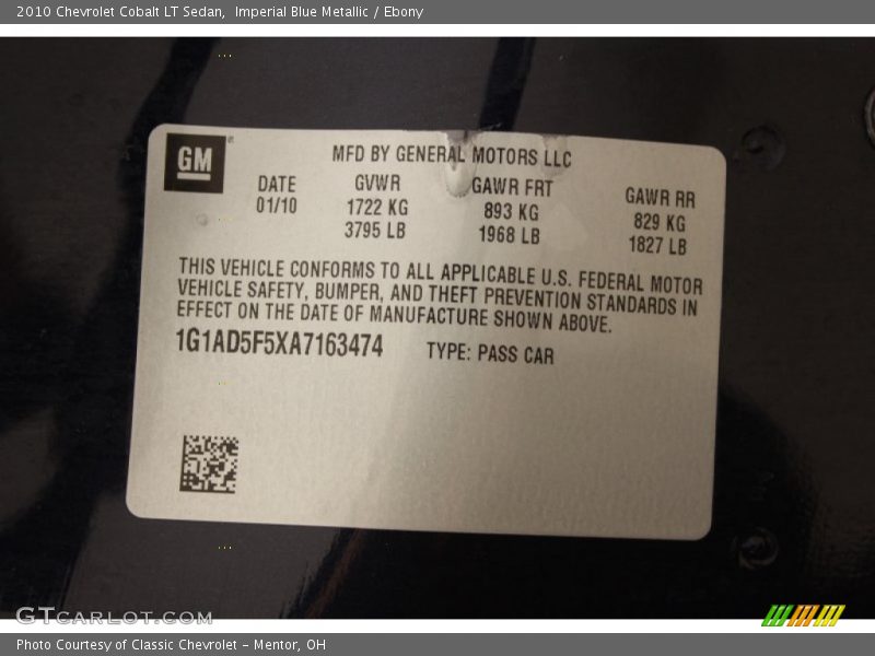 Imperial Blue Metallic / Ebony 2010 Chevrolet Cobalt LT Sedan