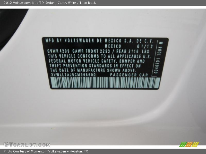 Candy White / Titan Black 2012 Volkswagen Jetta TDI Sedan