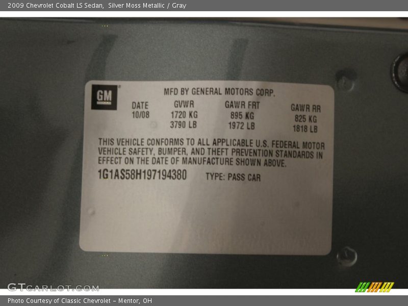 Silver Moss Metallic / Gray 2009 Chevrolet Cobalt LS Sedan