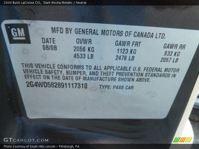 Dark Mocha Metallic / Neutral 2009 Buick LaCrosse CXL
