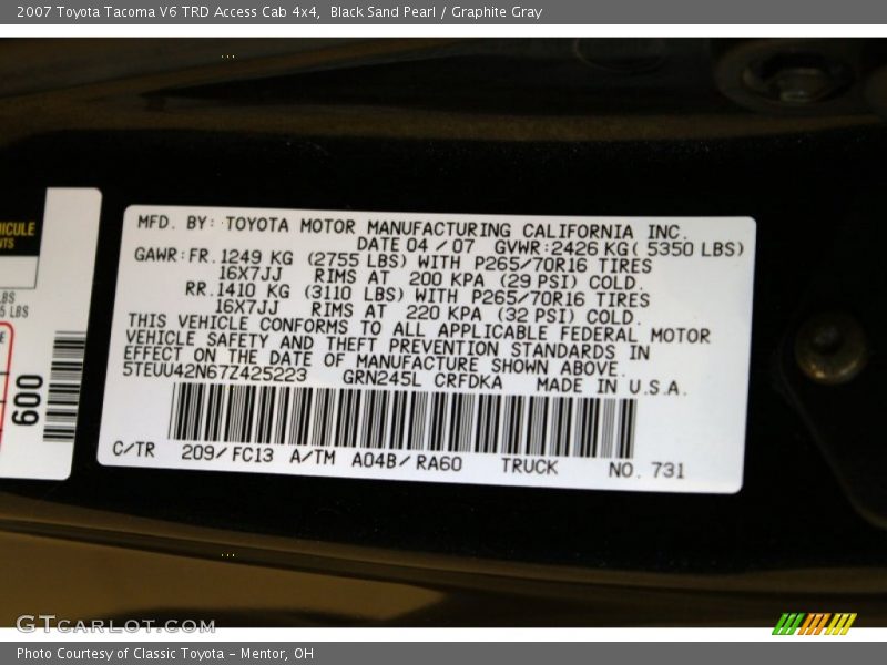 Black Sand Pearl / Graphite Gray 2007 Toyota Tacoma V6 TRD Access Cab 4x4