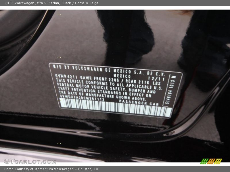 Black / Cornsilk Beige 2012 Volkswagen Jetta SE Sedan